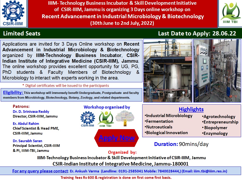 Three Days Online on Recent Advancement in Industrial