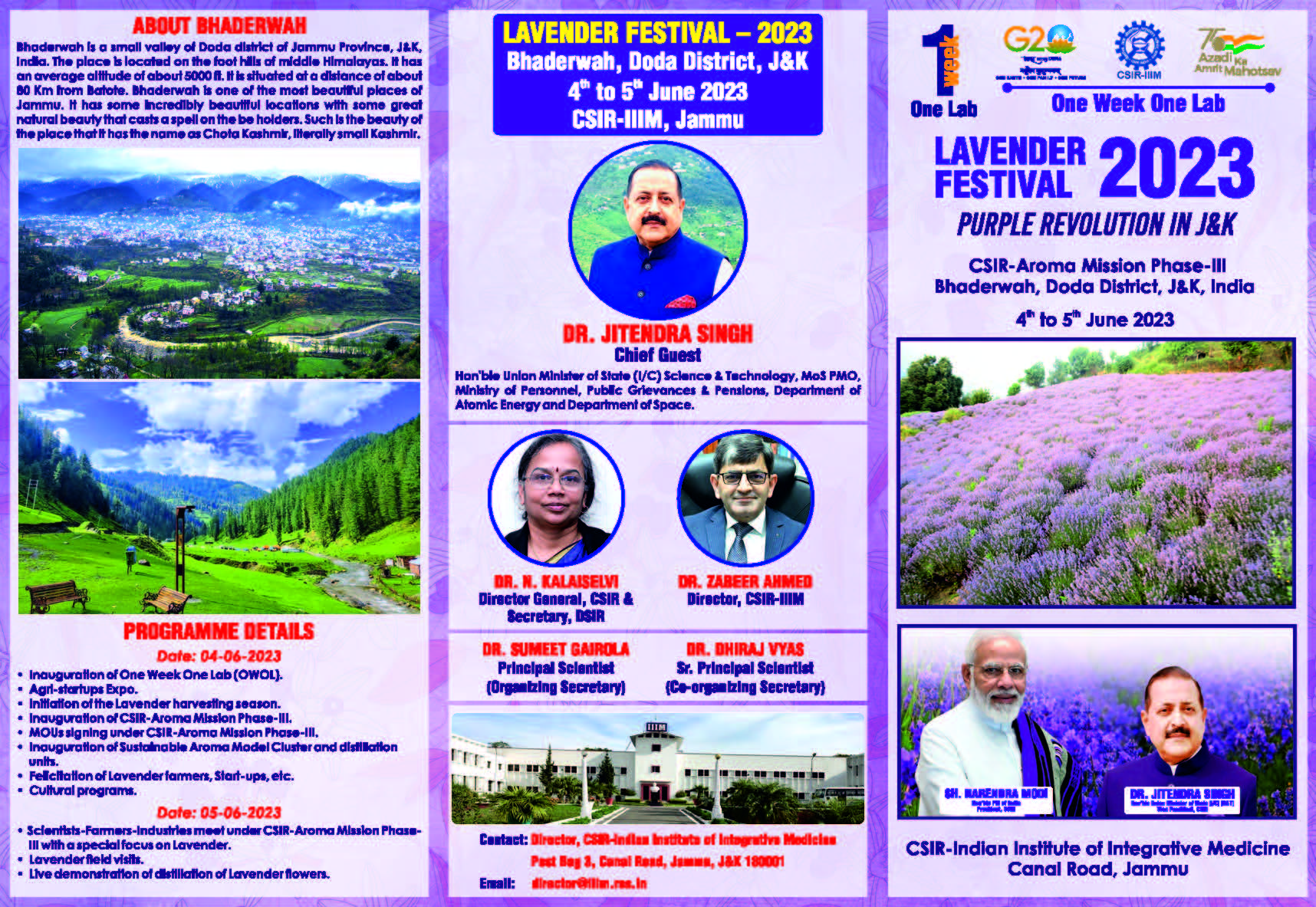 CSIRIIIM is organising Lavender Festival2023, Bhaderwah, Doda