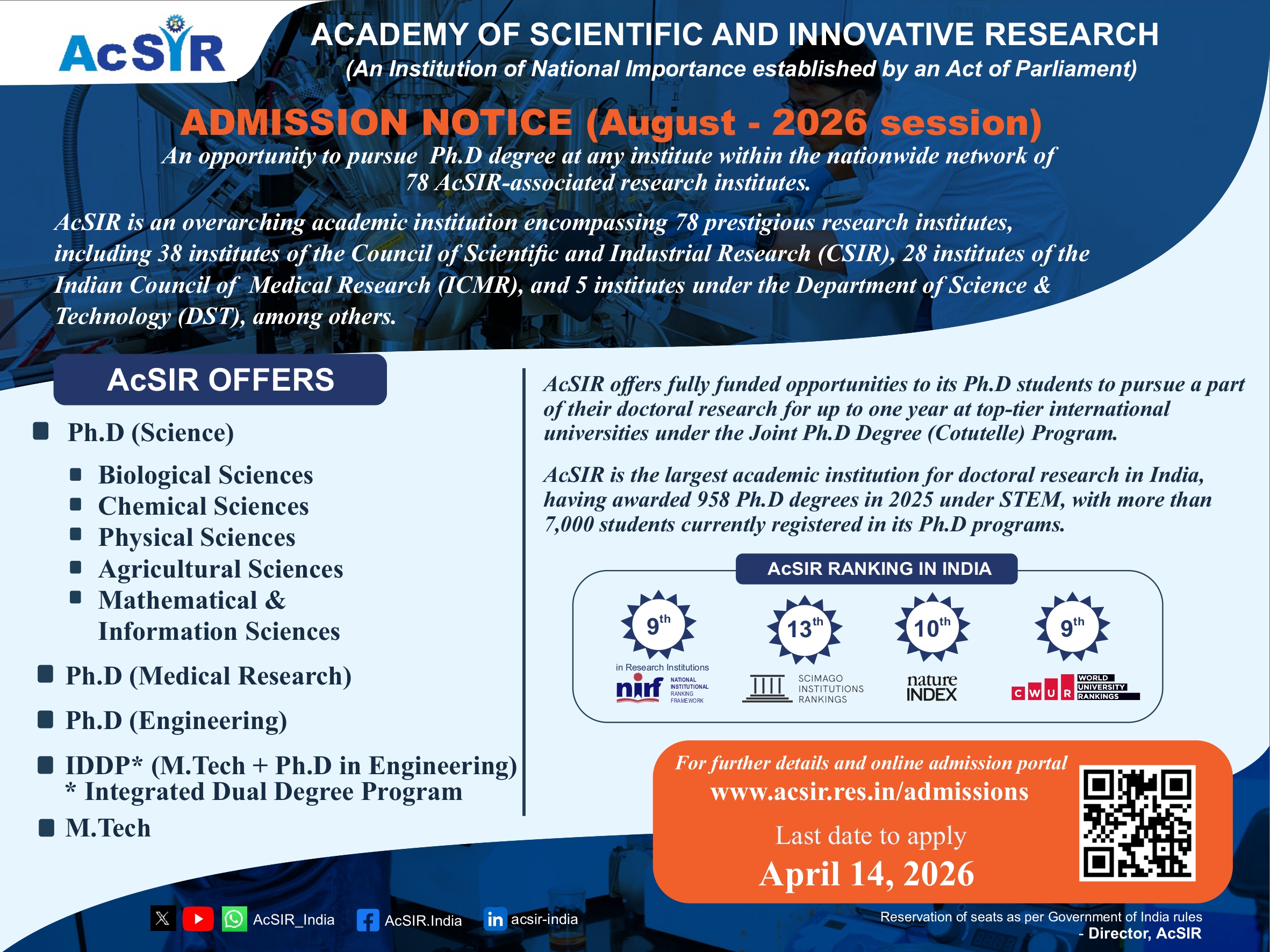 AcSIR Aug admission 2026_image